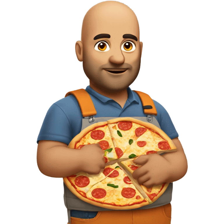 fat bald middle eastern builder with a pizza in his hand emoji