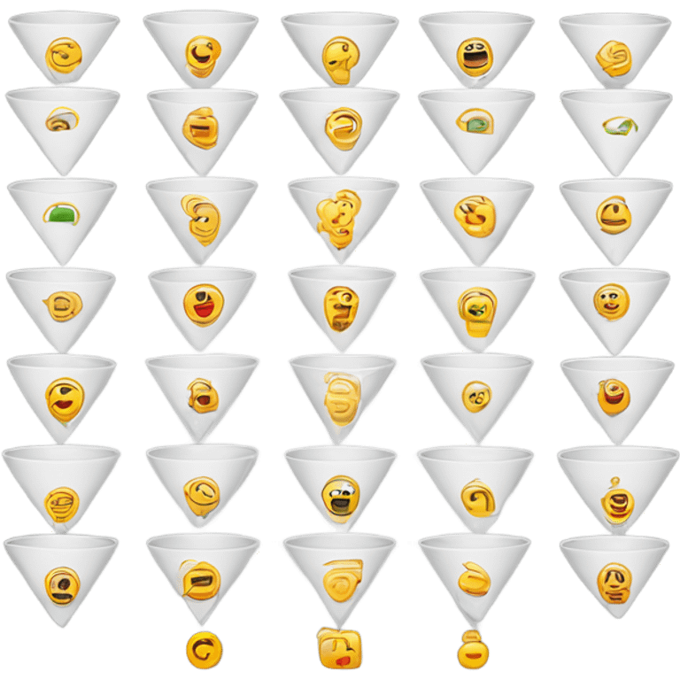 Create a sales funnel image with stacked layers in an emoji style, using simple, rounded shapes, without color or text. Include a Euro symbol (€) on each layer. The funnel should taper from top to bottom, each section showing a basic emoji-like design. emoji