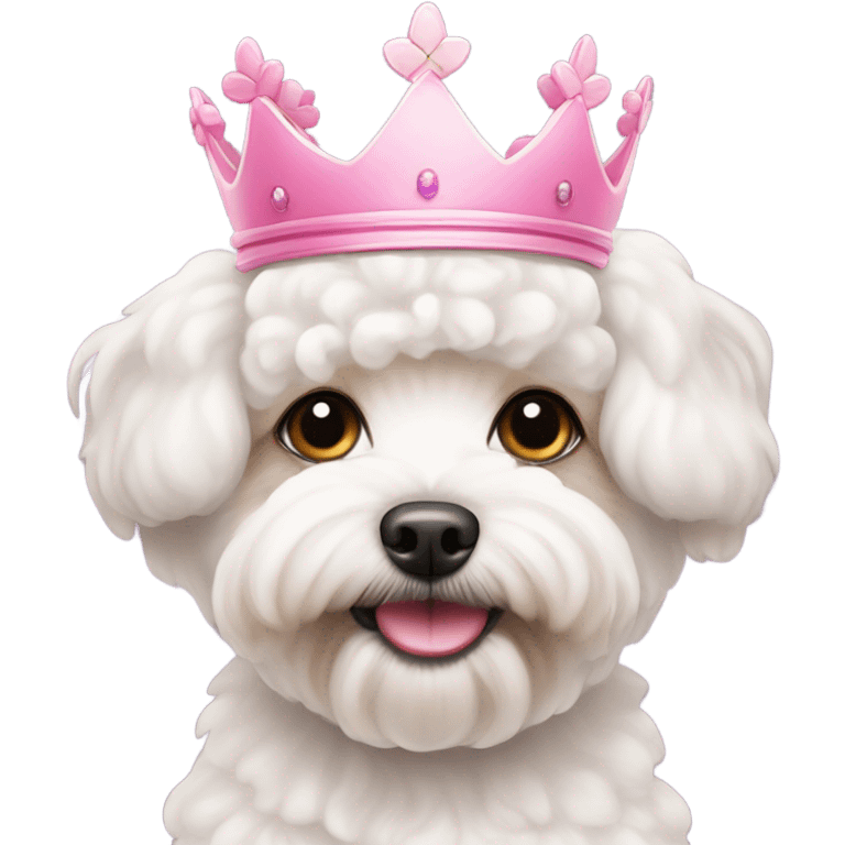 white maltipoo with pink crown on head emoji