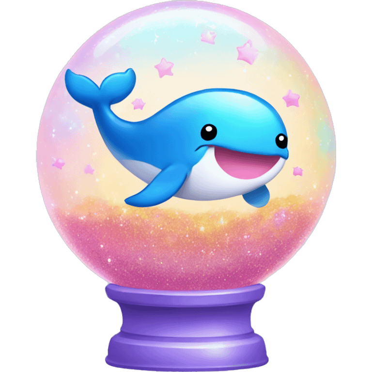 Kawaii colorful baby whale in a glitter globe emoji