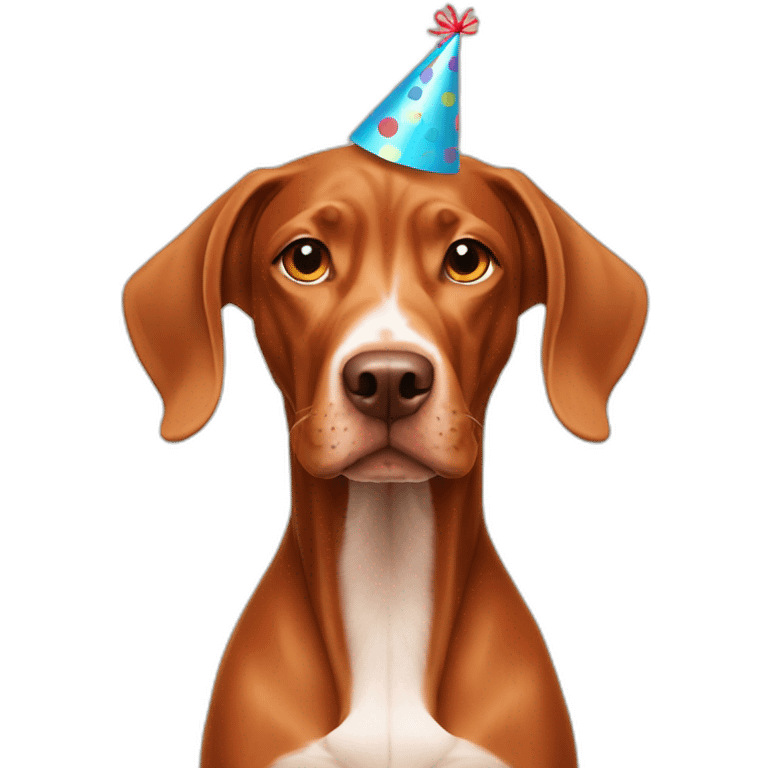 Vizsla dog with birthday head emoji