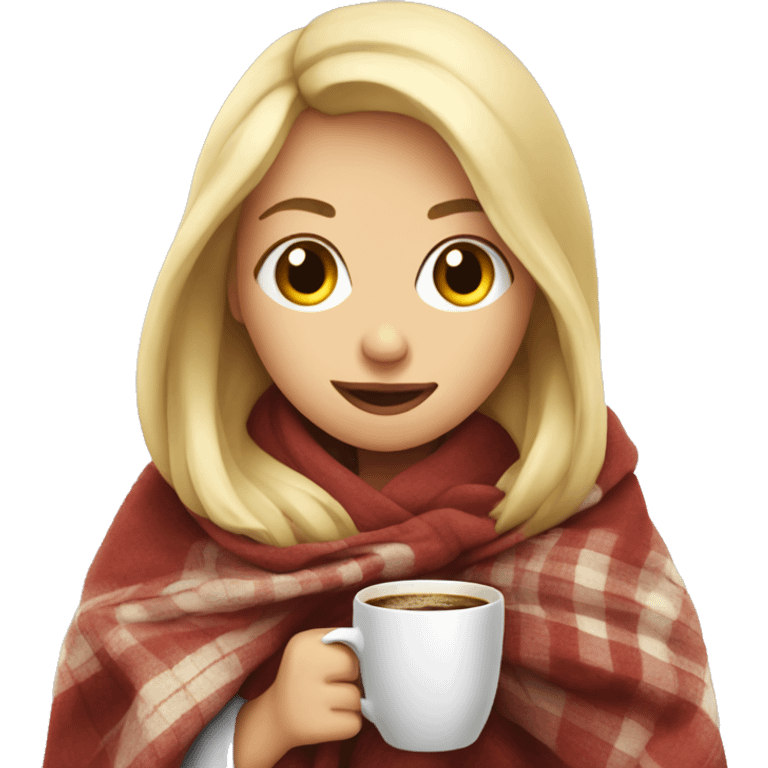  Cute Blonde girl wrapped in blanket drinking coffee emoji