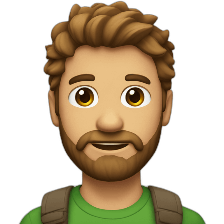 hombre de pelo castaño con barba, y ojos verdes con un dinosaurio emoji