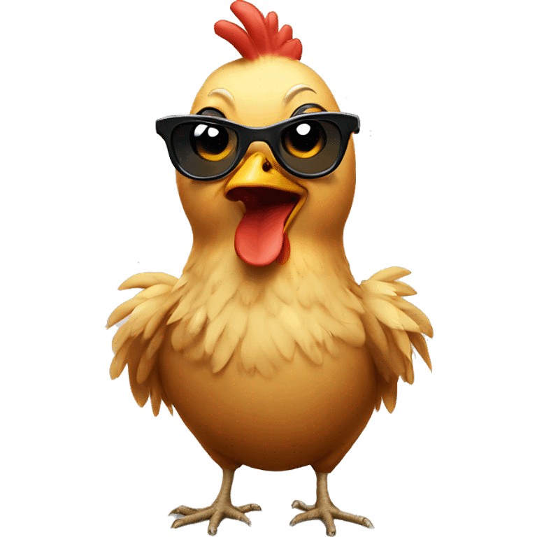 Surprised Chicken wearing sunglasses with exclamation over head emoji