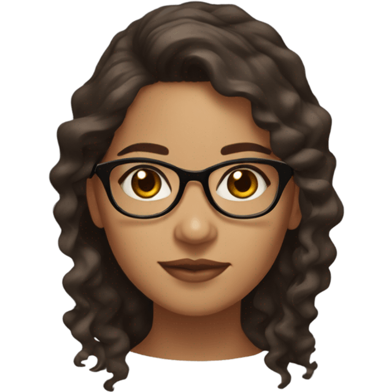 girl with olive skin, light brown eyes, long dark brown wavy hair and glasses emoji