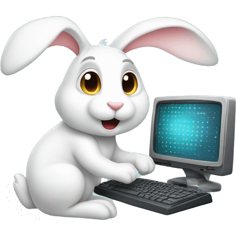 white rabbit playing computer emoji