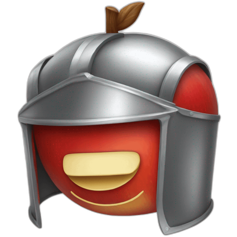 Happy red apple wearing knight helmet emoji