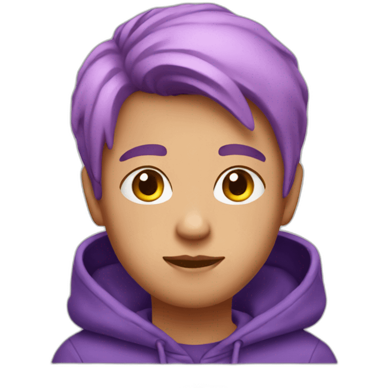 A boy with short pink hair and earrings in a purple hoodie emoji