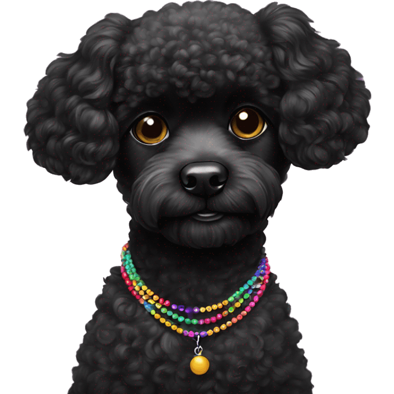 Small Black Poodle with one  colorful bead necklaces emoji