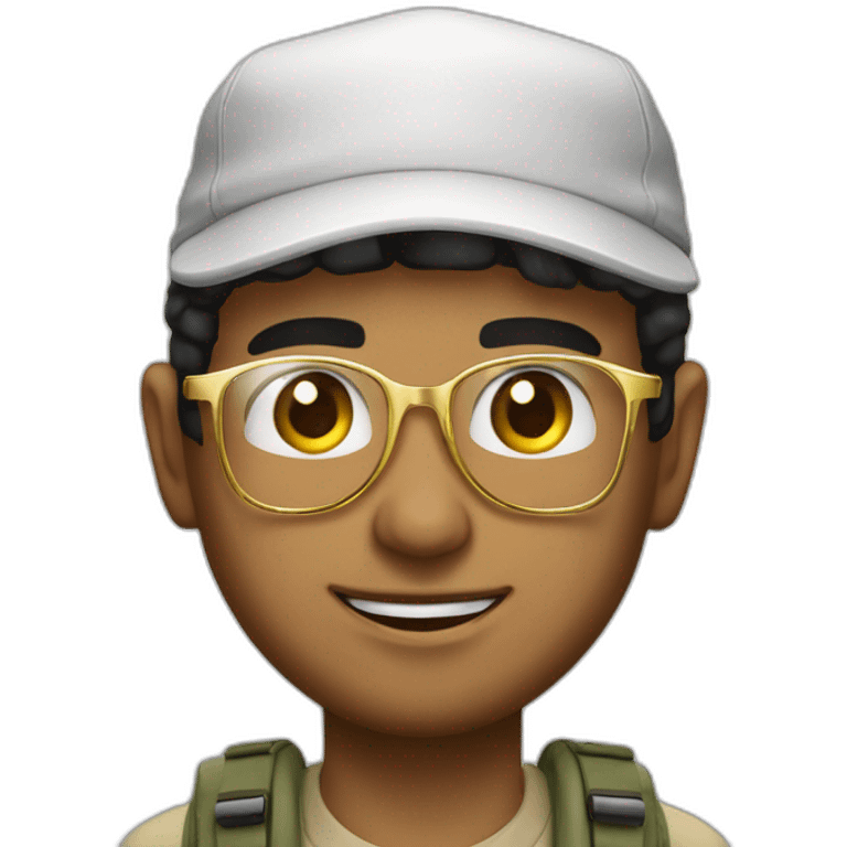 young arab man no beard with fishing bob hat, clear gold glasses and pro camera emoji