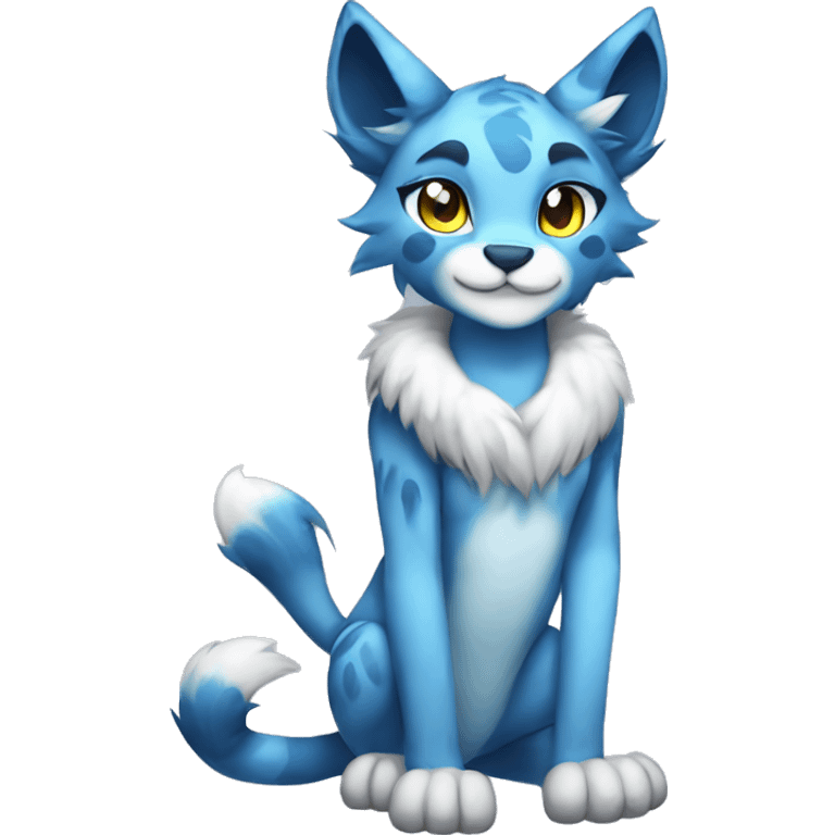 Anthropomorphic Anthro Blue Sona Lynx-Fakémon Furry Full Body emoji