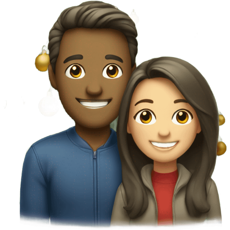 smiling couple by christmas tree emoji