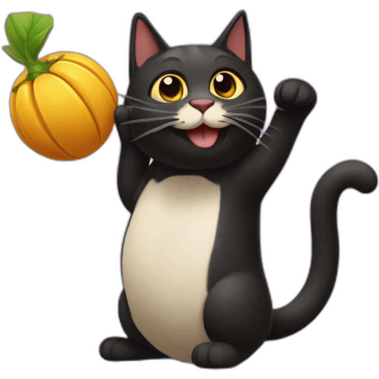 Gato negro jugando con una lagartija emoji