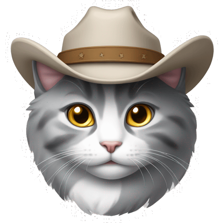 grey and white cat wearing a cowboy hat emoji