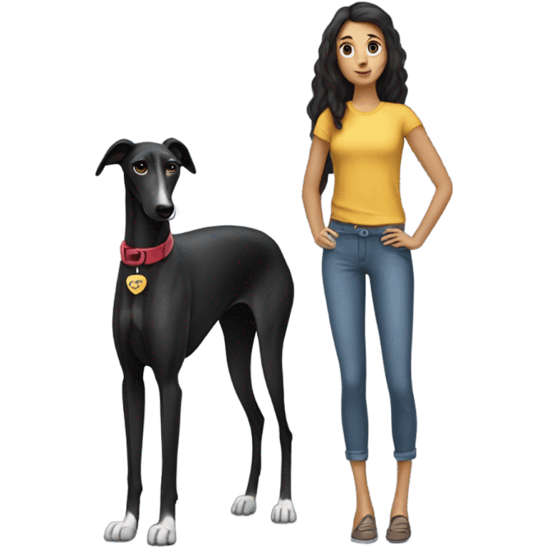 Black greyhound with dark hair girl emoji