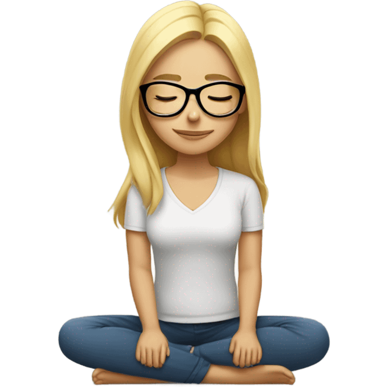 blonde girl in glasses with closed eyes meditating  emoji