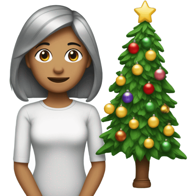 Seven-year-old mom with a gray bob who is turning off the Christmas tree lights emoji