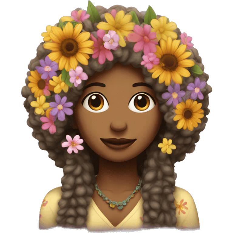 hippie woman with afro flowers in hair  emoji