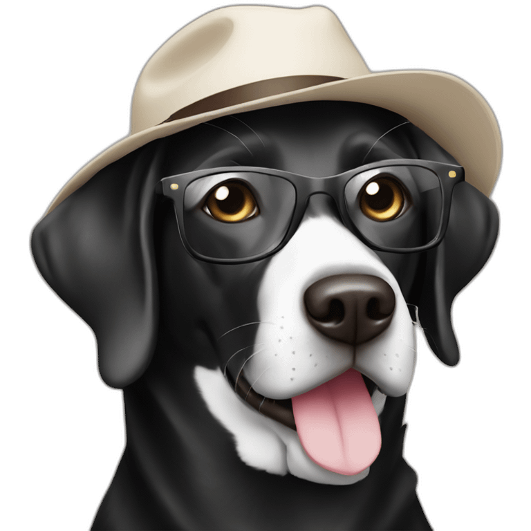 Black  labrador white neck with hat and coffee and glasses emoji