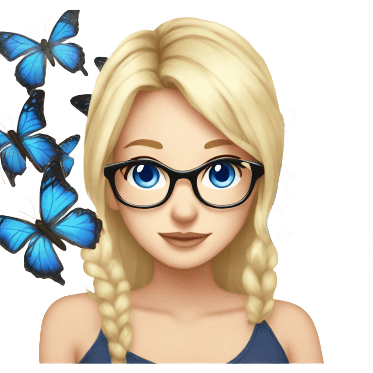 gorgeous anime lady with blue eyes and glasses butterflies and beautiful blonde hair emoji