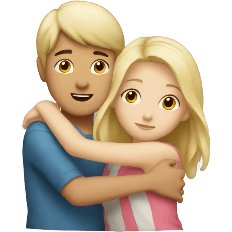 A blonde girl and a Asian boy hugging emoji