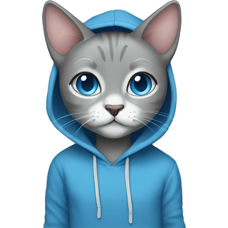 grey cat blue eyes blue hoodie emoji