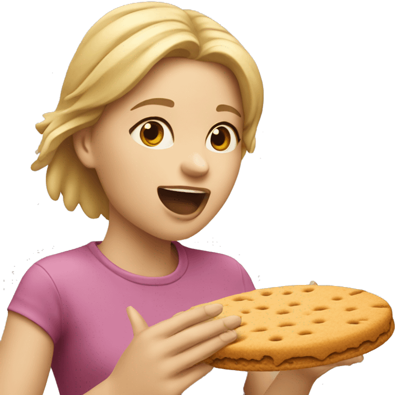 Blond girl eating a giant digestive biscuit  emoji