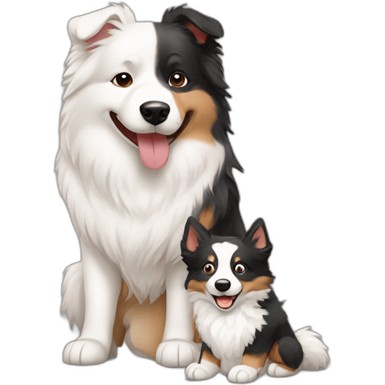 Samoyed and Australian shepherd playing emoji