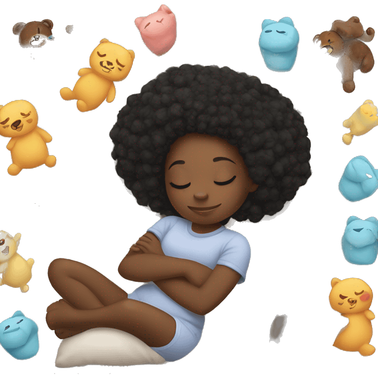 black girl napping with stuffies emoji