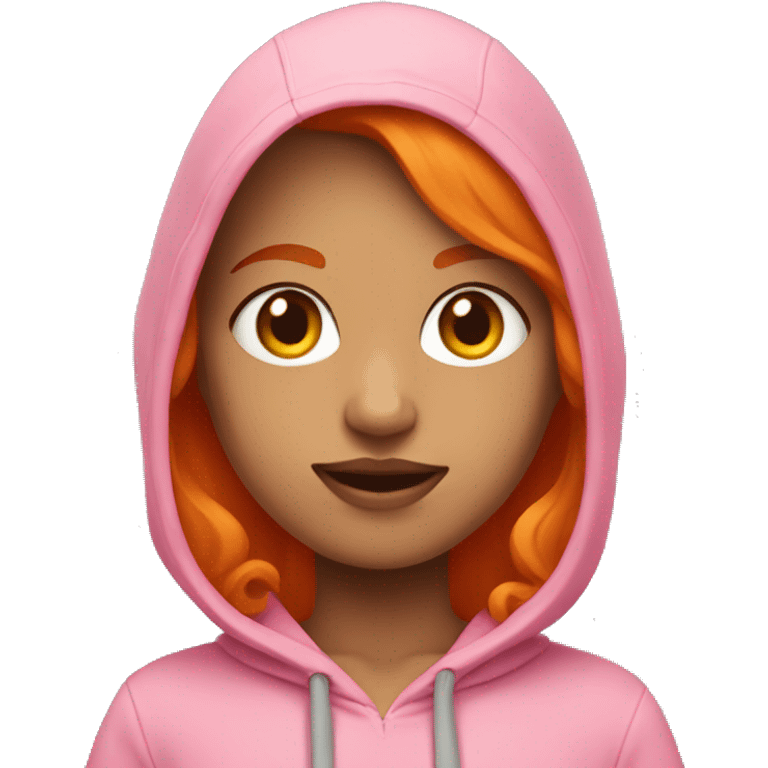 A girl with orange hair and orange eyes wearing a pink hoodie emoji