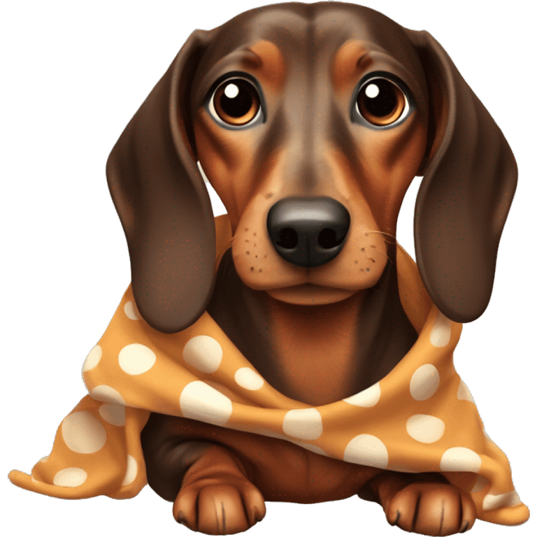 Brown Dachshund with spots wrapped in j blanket  emoji