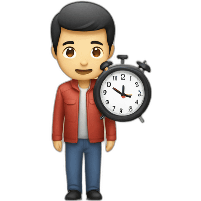 a asia man hold time emoji