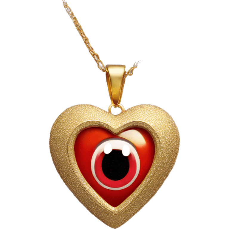 Red evil-eye inside of a gold heart necklace emoji