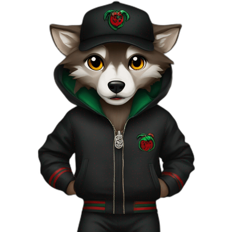 Werewolf with Gucci hat and black Gucci tracksuit emoji