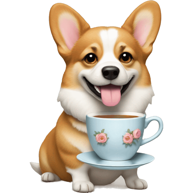 corgi with cup of tea emoji