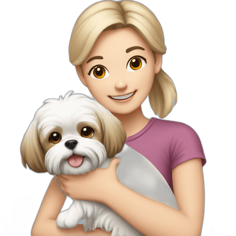 happy girl carrying happy Shih Tzu emoji