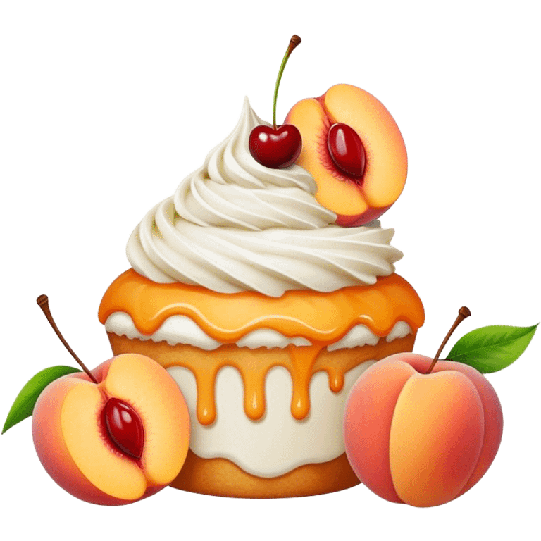 Peaches with frosting and cherry emoji