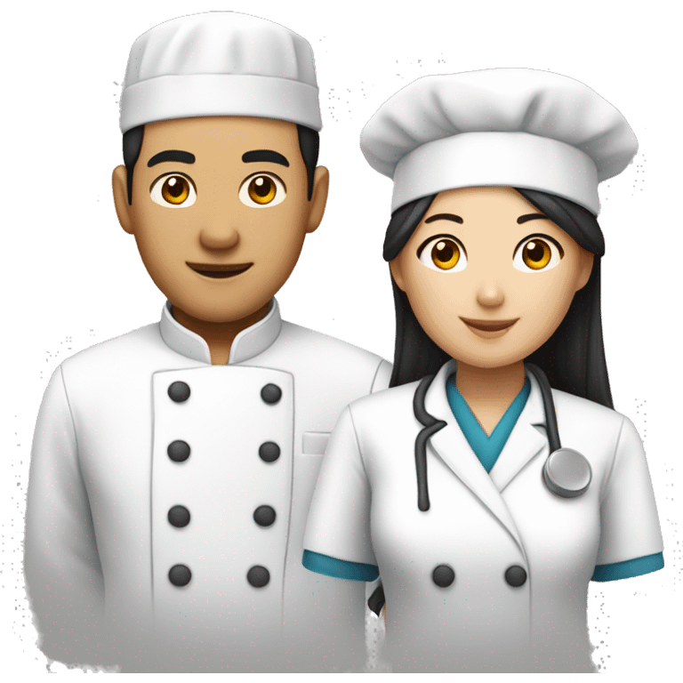 Male asian chef and a female asian nurse emoji