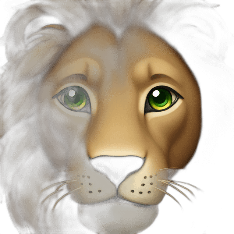 brown lion with a black  mane and green eyes emoji