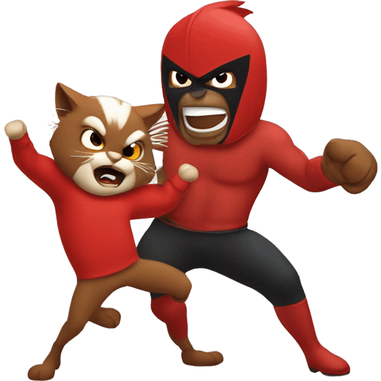 Cartoon Cardinal beating up cartoon wildcat emoji