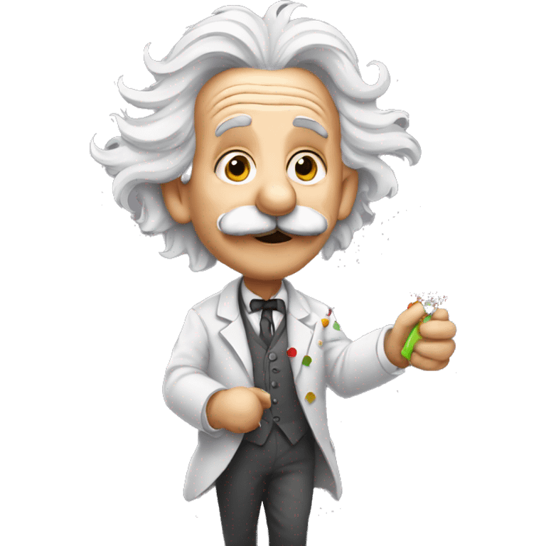 albert einstein holding confetti popper in his hand emoji