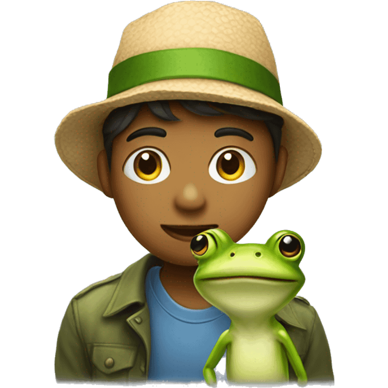 A boy with frog body and a funny hat emoji