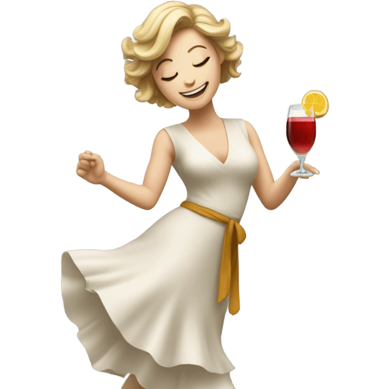 White Woman dancing with drink with eyes closed emoji