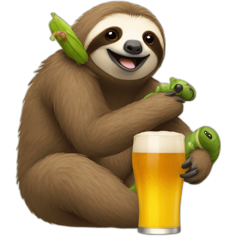 sloth with beer riding a caterpillar emoji