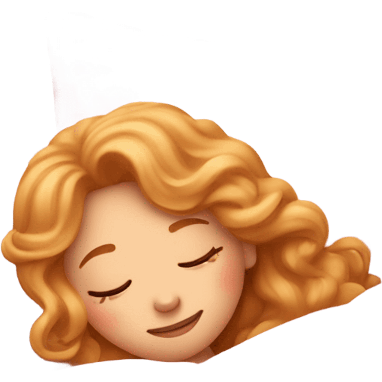 strawberry blonde girl wavy hair sleeping in pink bed emoji