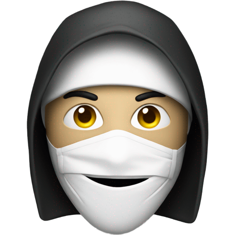 Computer hacker wearing  anonymous mask emoji