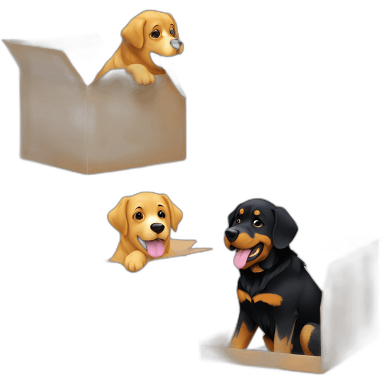 A Rottweiller hugging golden retriever in box emoji