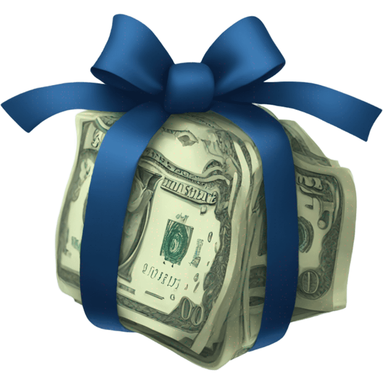 a bundle of money tied with a dark blue bow emoji