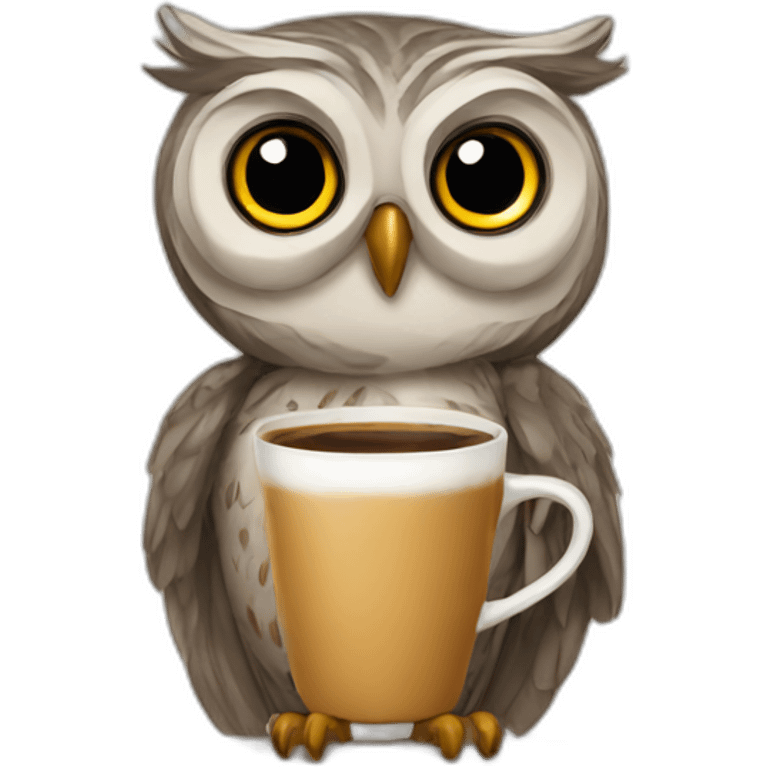 Owl drinks coffee emoji