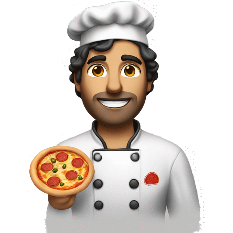 Pizza chef with dark hair , holding a Pizza and his name is Fabio and speaks Brazilian  emoji